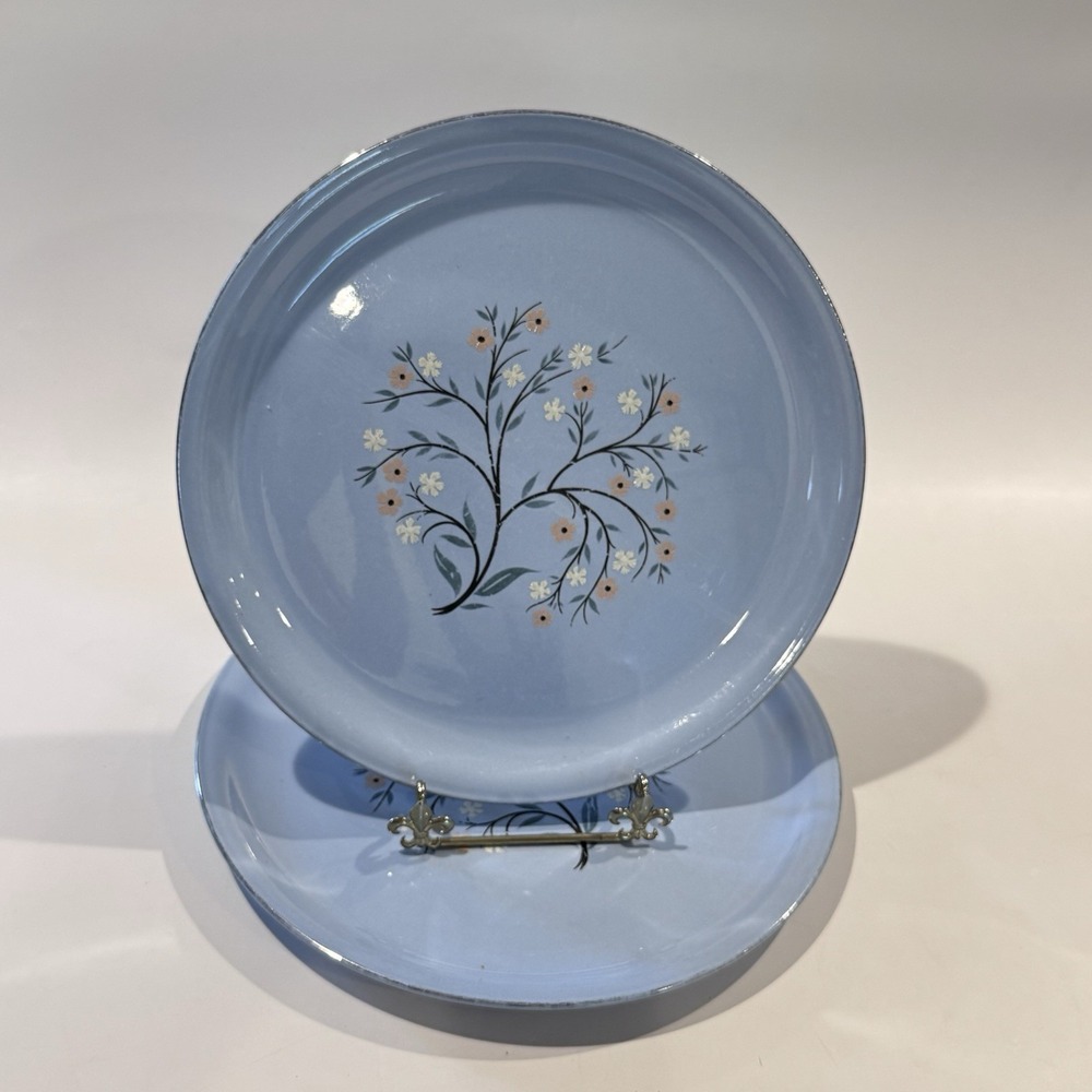Vintage Homer Laughlin Skytone 2pc 10" Dinner Plate Floral Mid Century